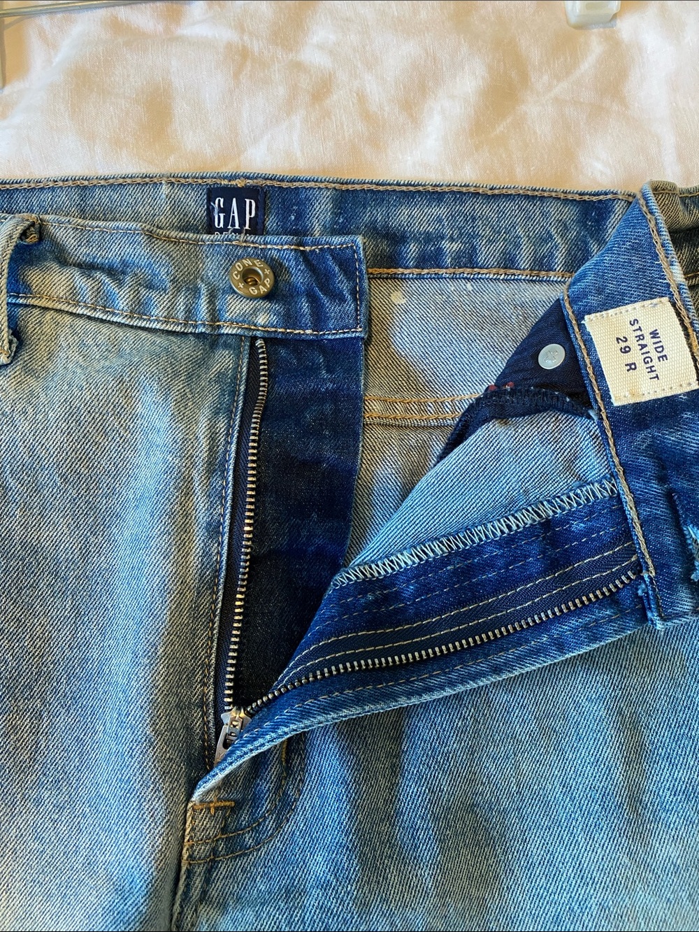 GAP Cone Denim, Light Blue, Distressed, High Waist, Straight Leg Jeans. Size 29 - Picture 7 of 9